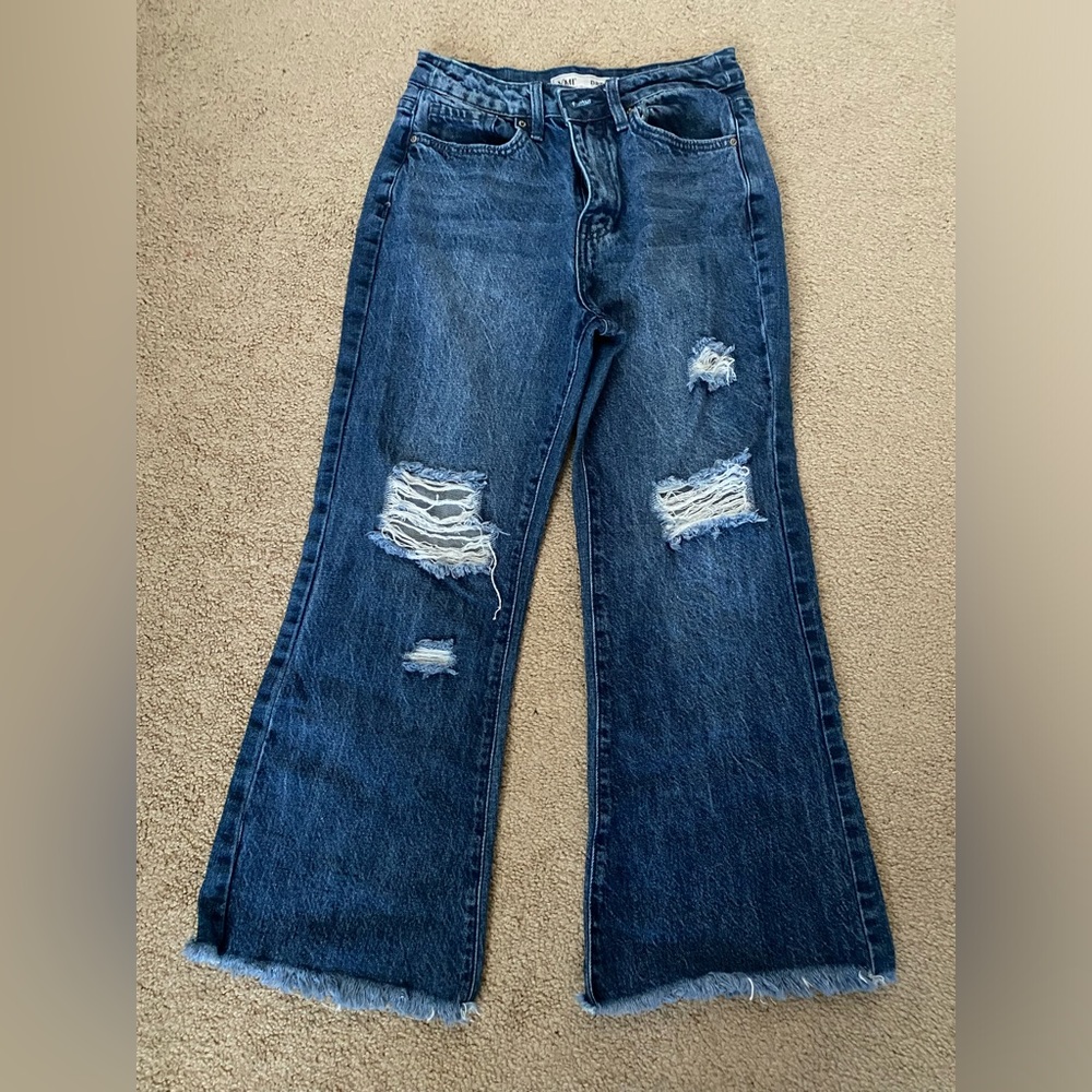 YMI wide leg straight cut ripped jeans